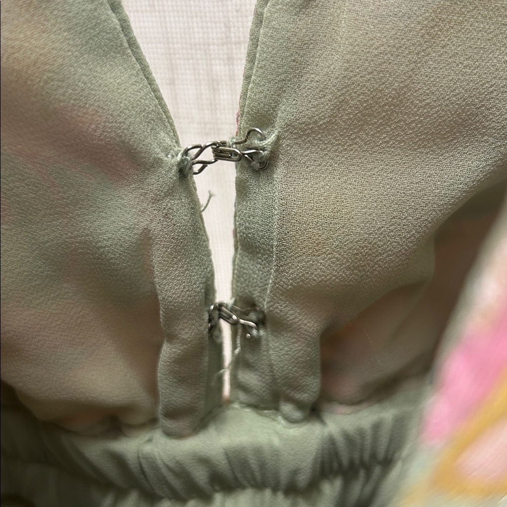 Buddy Love Jacquard Floral Ruffle Tiered  Dress in Sage Green and Pastel Pink - Picture 13 of 15